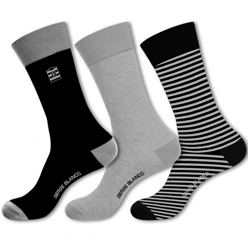 SERGE BLANCO Lot de 3 paires de Chaussettes Homme Coton CHVASS3 Souris Noir