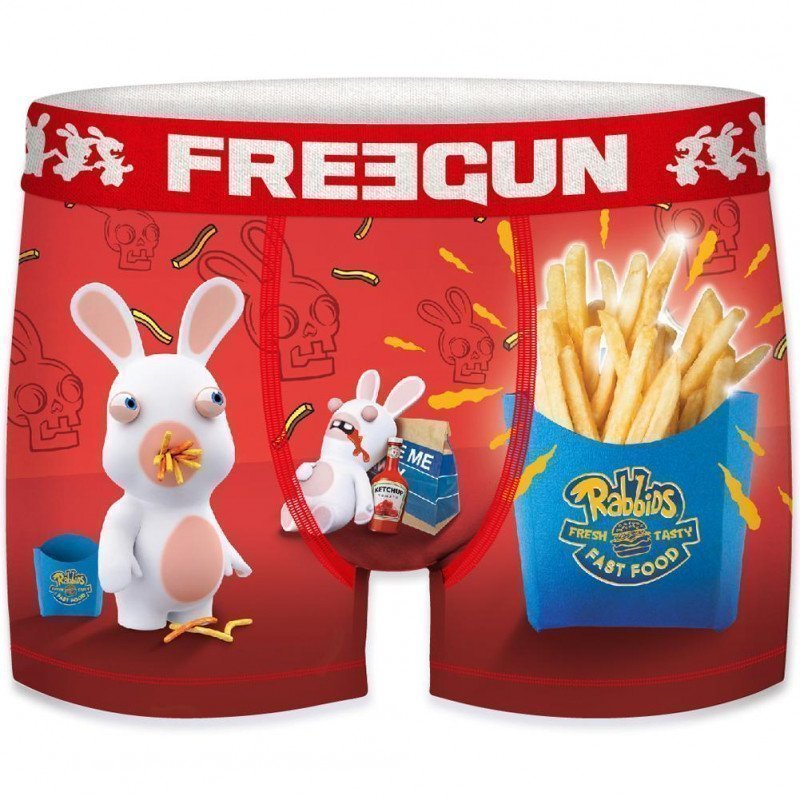 FREEGUN Boxer Homme Microfibre FRI Rouge LAPINS CRETINS