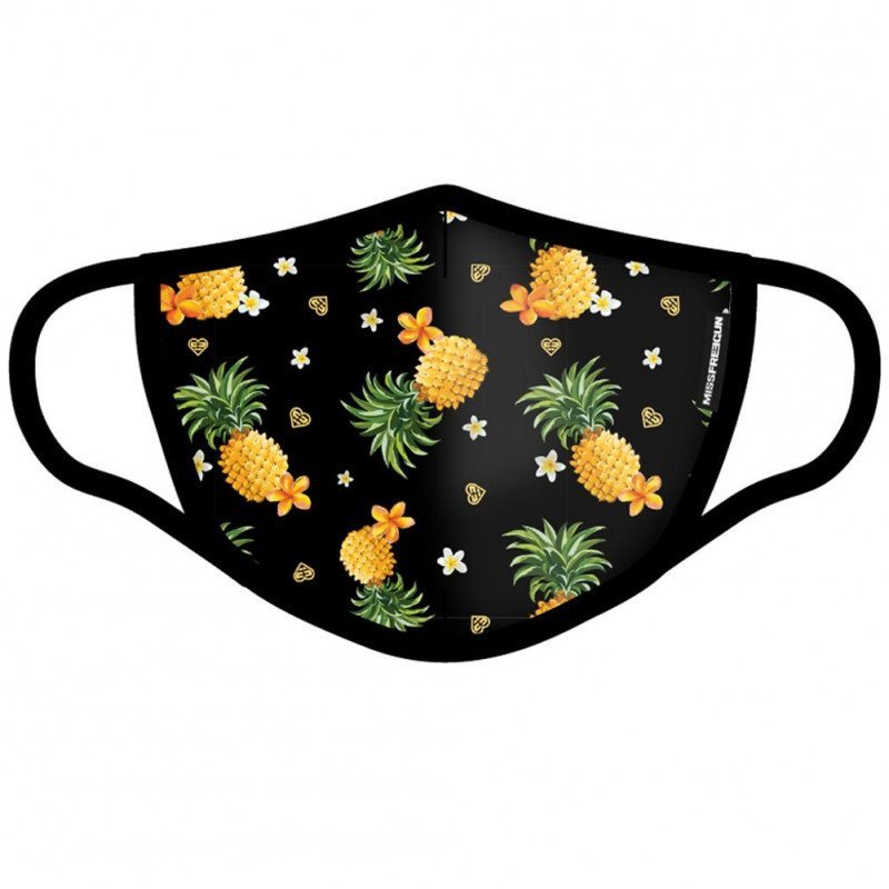 MISS FREEGUN Masque Femme Tissu Lavable AS1 ANANAS Noir