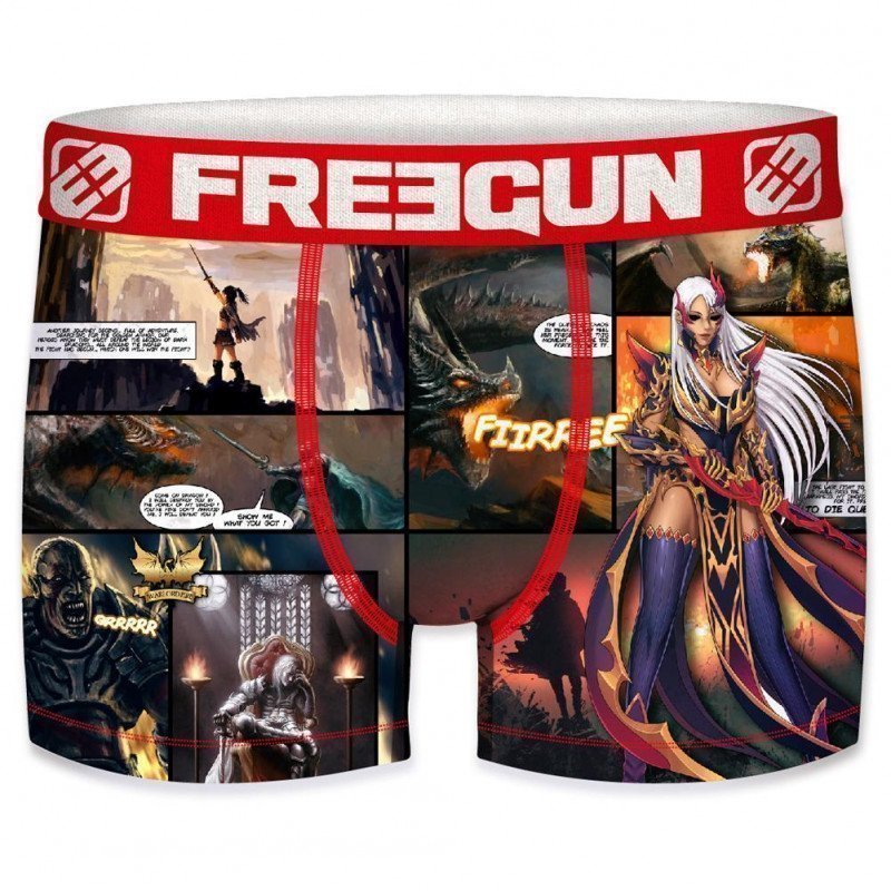 FREEGUN Boxer Homme Microfibre FAN Gris Rouge PREMIUM