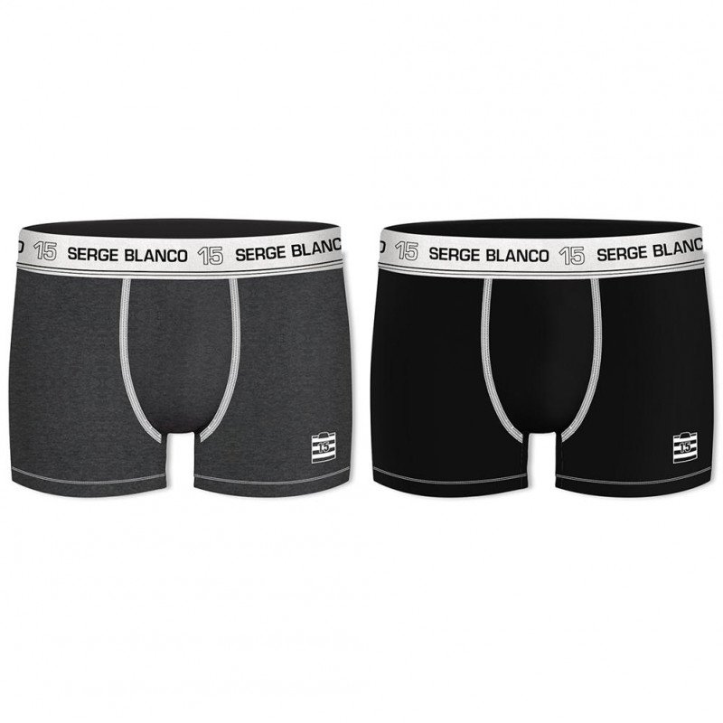 SERGE BLANCO Lot de 2 Boxers Homme Coton BCX2CLASS1 Anthracite Noir