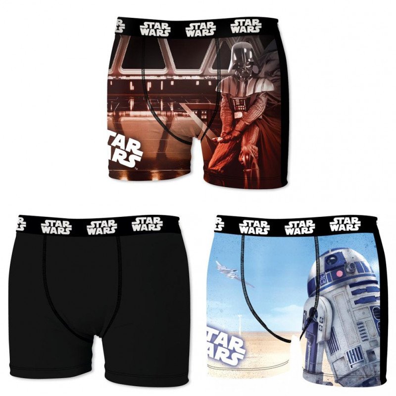 STAR WARS Lot de 3 Boxers Homme Microfibre BMX3 ASS3 Noir Bleu