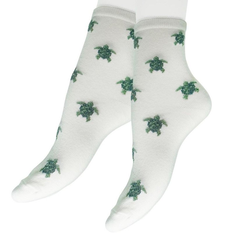 LES LIMOUSINES Mi-Chaussettes Femme Coton TORTUE Blanc