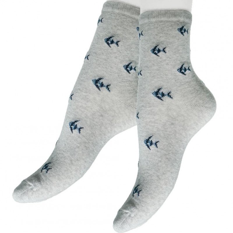 Mi-chaussettes Femme FISH Gris et Bleu