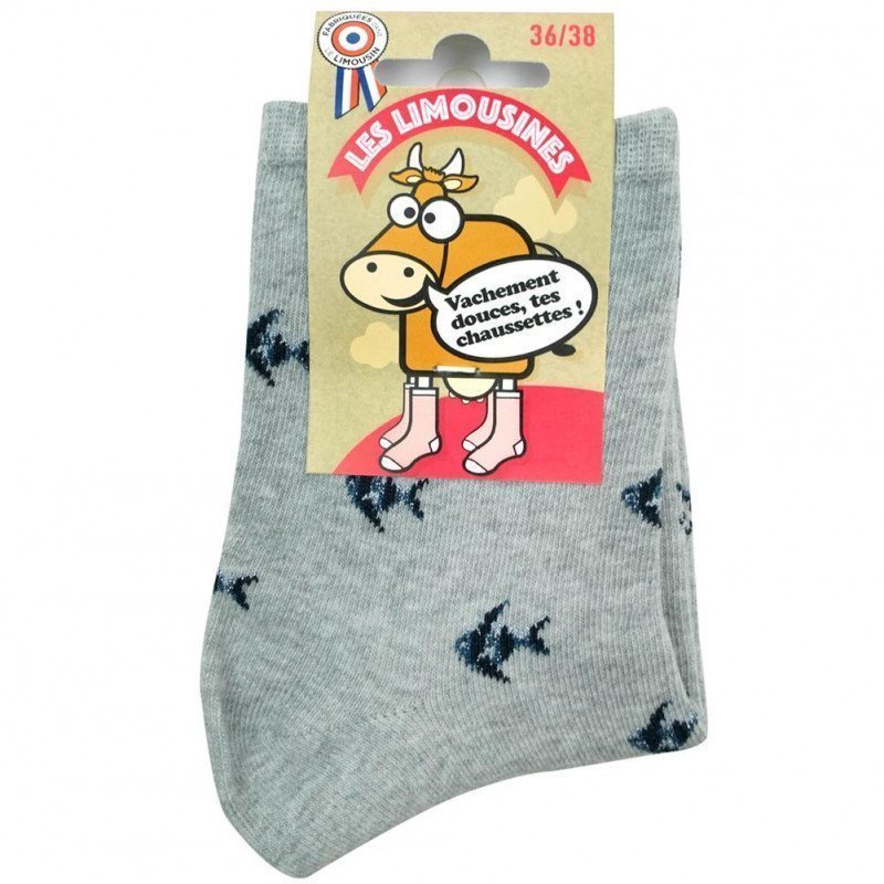 Mi-chaussettes Femme FISH Gris et Bleu