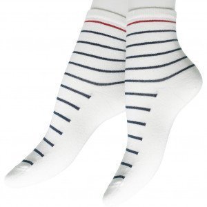 LES LIMOUSINES Mi-Chaussettes Femme Coton MARINE Blanc