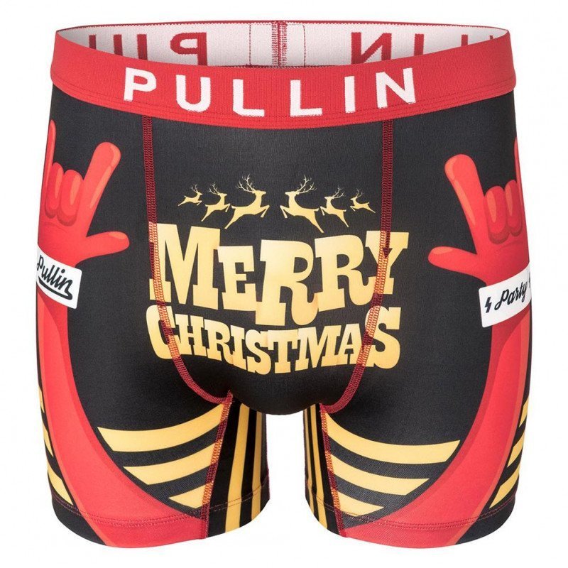 PULL IN Boxer Long Homme Microfibre XMASPARTY Noir Rouge