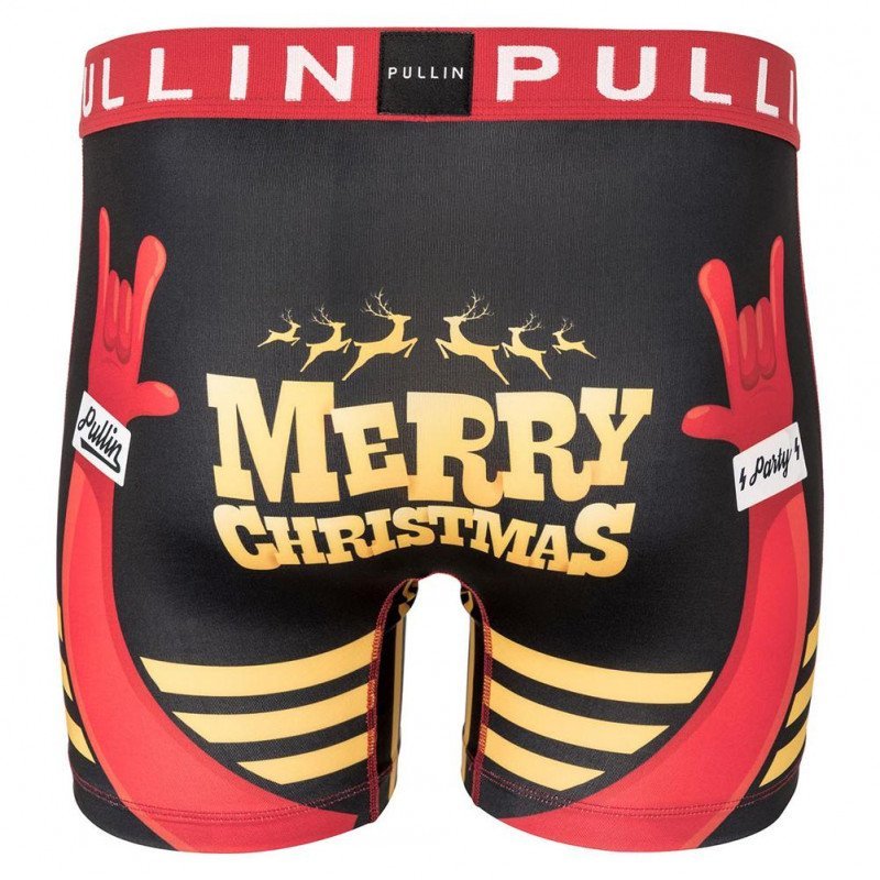 PULL IN Boxer Long Homme Microfibre XMASPARTY Noir Rouge