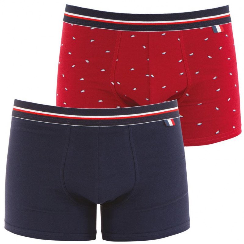 LOT DE 2 Boxer Sous-vêtements Homme MADE IN FRANCE Bleu et Rouge