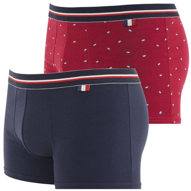 LOT DE 2 Boxer Sous-vêtements Homme MADE IN FRANCE Bleu et Rouge