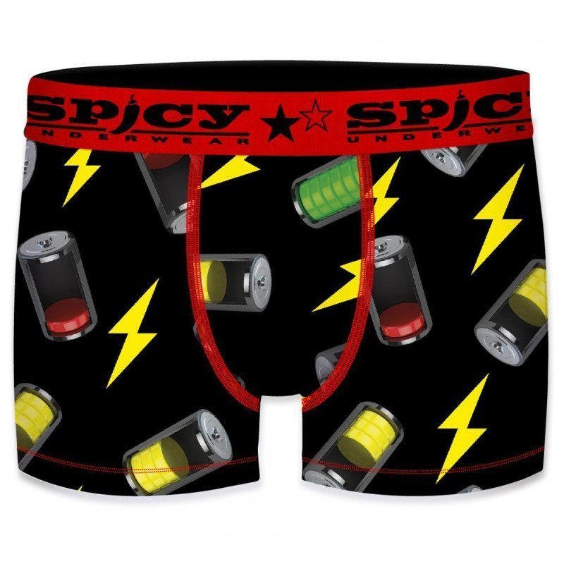 SPICY UNDERWEAR Boxer Homme Microfibre ASS1 BATTERIE Noir Rouge