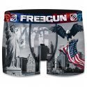 FREEGUN Boxer Homme Microfibre NYC Gris Bleu PREMIUM