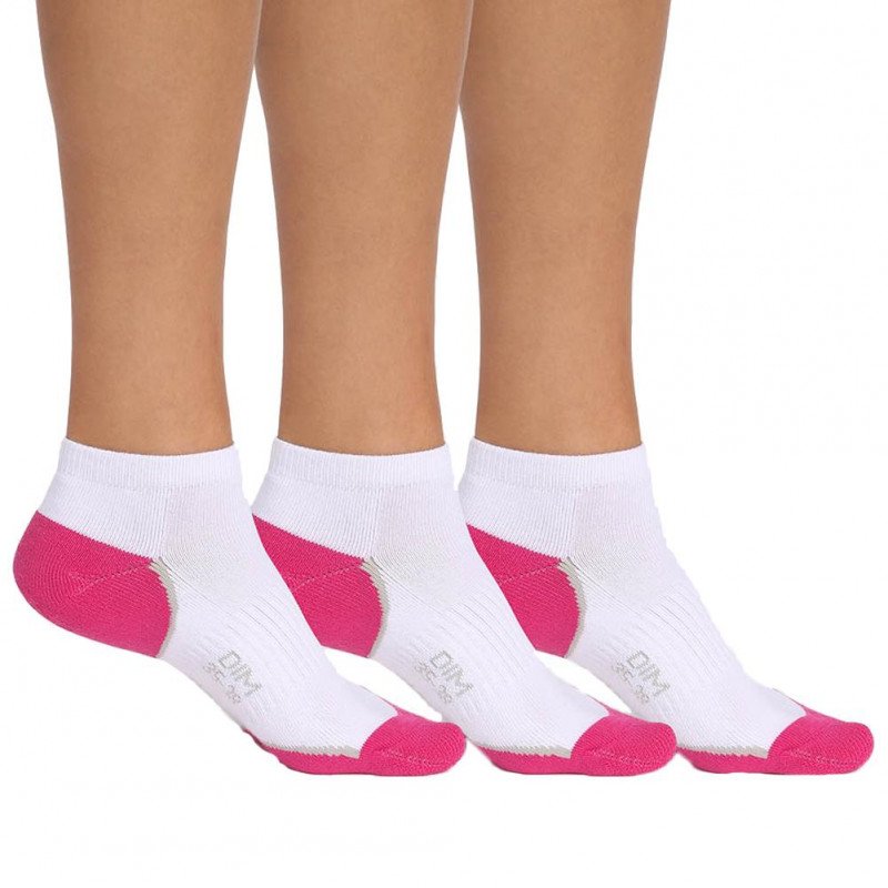 DIM Lot de 3 paires de Socquettes Femme MicroCoton IMPLEG Blanc Rose