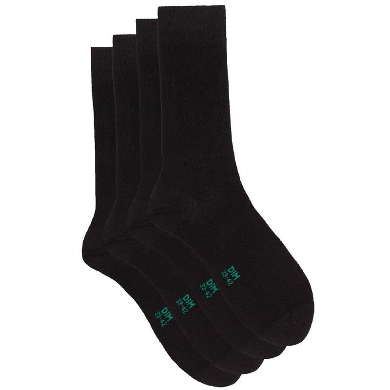 DIM Lot de 2 paires de Chaussettes Homme Coton bio GREEN Noir