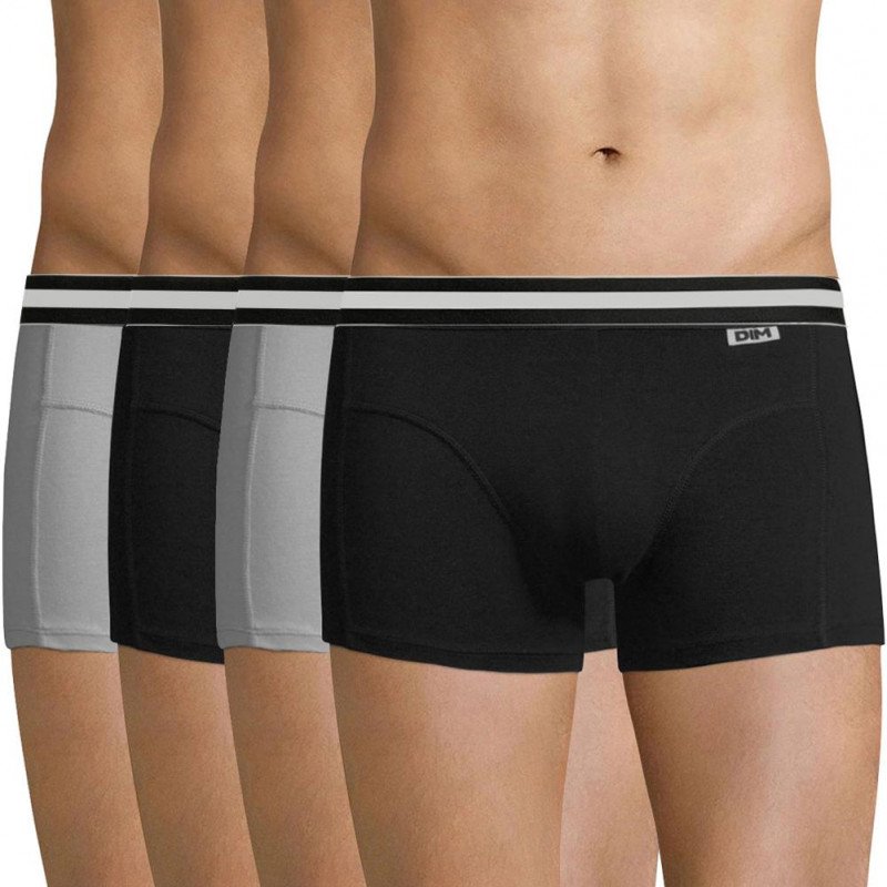 DIM Lot de 4 Boxers Homme Coton ECODIM4 Noir Gris