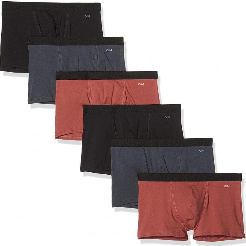 DIM Lot de 6 Boxers Homme Coton ECODIM6 Noir Gris Rouge