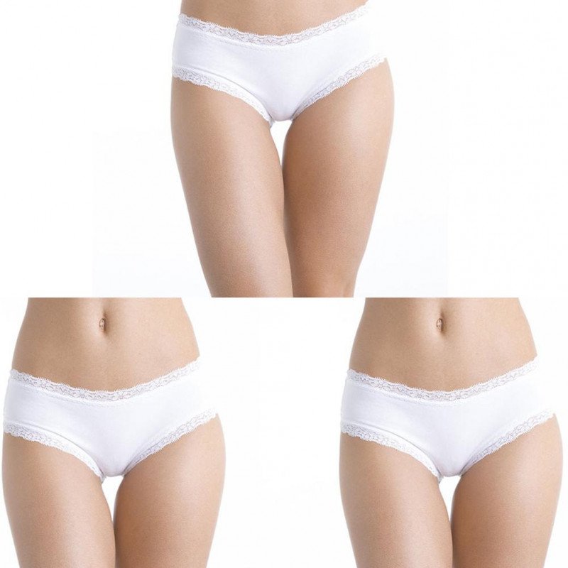 SIMPLY ME Lot de 3 Shortys Femme Coton BDX3 ASS2 Blanc