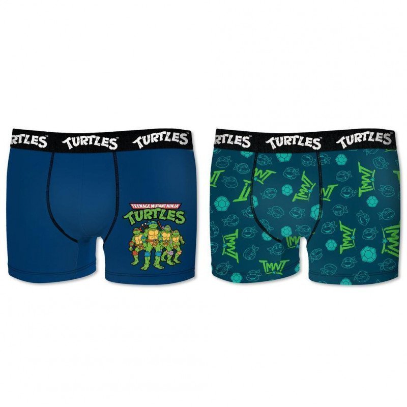 NICKELODEON Lot de 2 Boxers Garçon Coton BCX2ASS Bleu Vert TORTUES NINJA