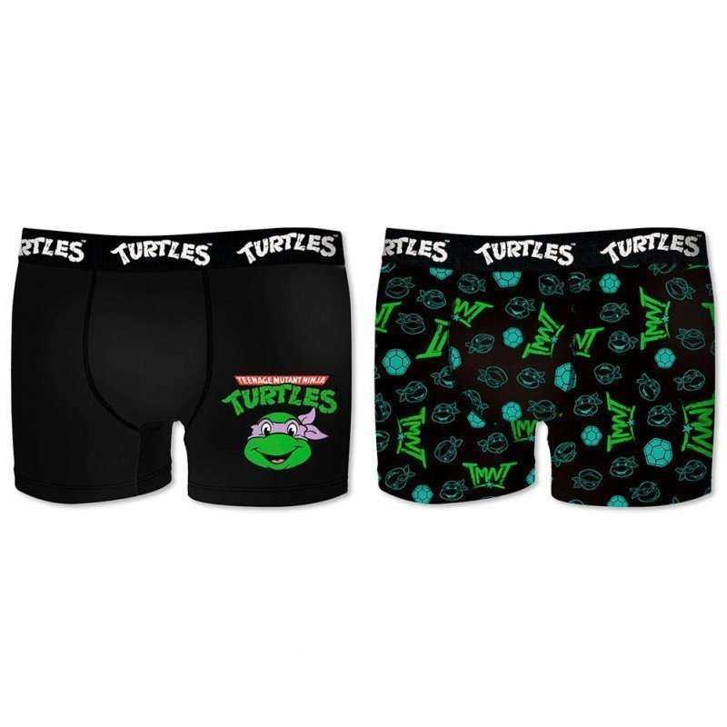 NICKELODEON Lot de 2 Boxers Garçon Coton BCX2ASS Noir Vert TORTUES NINJA