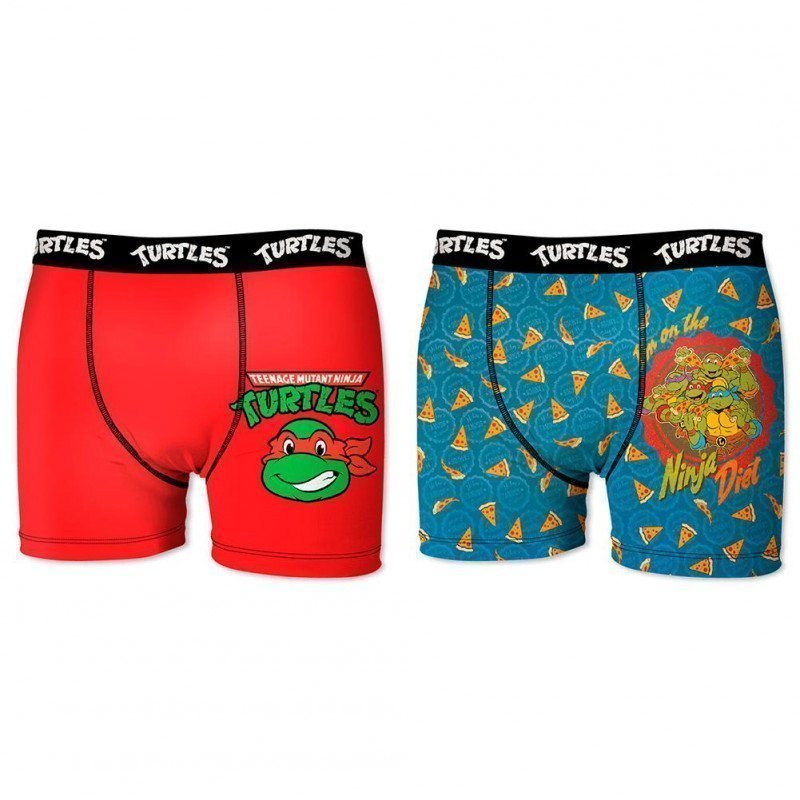 NICKELODEON Lot de 2 Boxers Garçon Microfibre BMX2ASS Bleu Rouge TORTUES NINJA