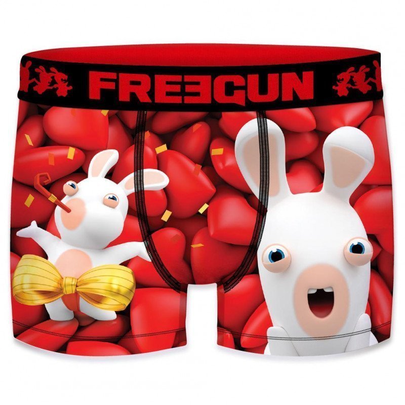 FREEGUN Boxer Homme Microfibre SCH 3 Rouge Blanc LAPINS CRETINS