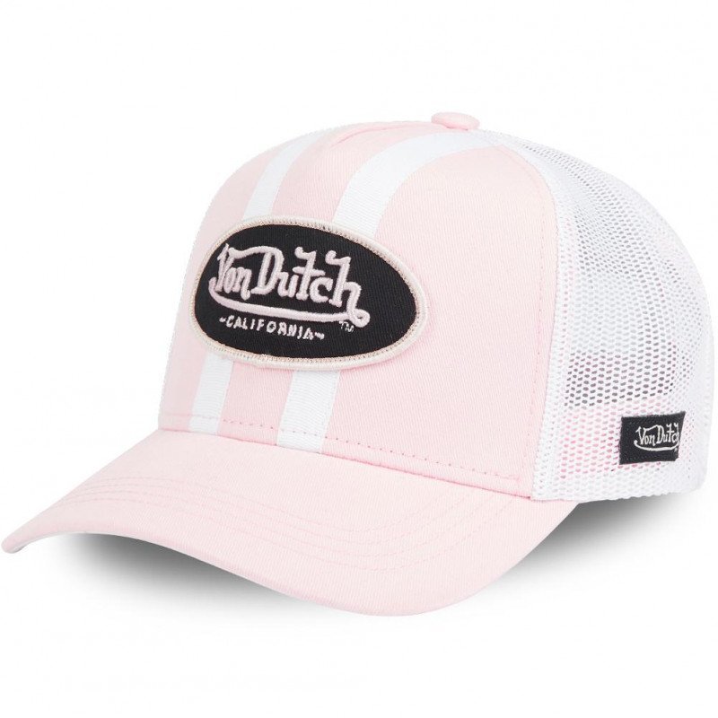 VON DUTCH Casquette Femme Microfibre STRIP Rose pâle Blanc