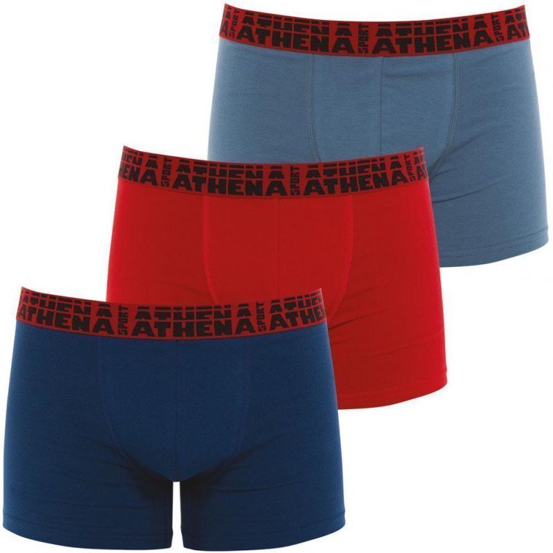 ATHENA Lot de 3 Boxers Homme Coton EASYSPORT Marine Rouge Gris