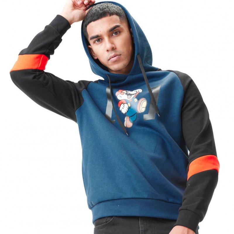 SUPER MARIO Sweat à Capuche Homme Coton MAR Bleu Noir CAPSLAB