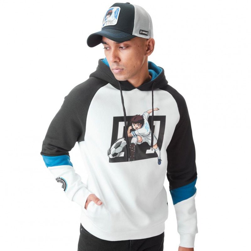 CAPTAIN TSUBASA Sweat à Capuche Homme Coton TSU1 Blanc Noir CAPSLAB