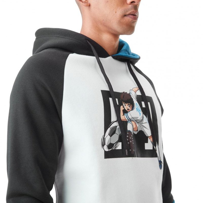 CAPTAIN TSUBASA Sweat à Capuche Homme Coton TSU1 Blanc Noir CAPSLAB