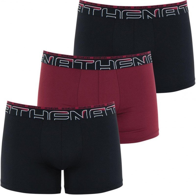 ATHENA Lot de 3 Boxers Homme Microfibre SECONDEPEAU Noir Rouge Noir