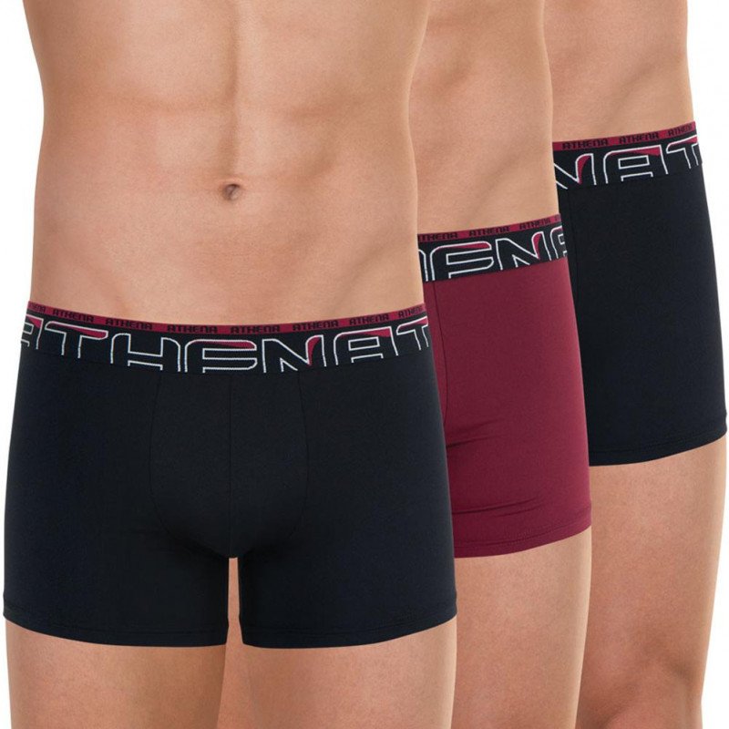 ATHENA Lot de 3 Boxers Homme Microfibre SECONDEPEAU Noir Rouge Noir