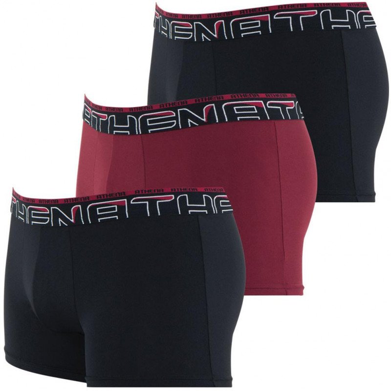 ATHENA Lot de 3 Boxers Homme Microfibre SECONDEPEAU Noir Rouge Noir