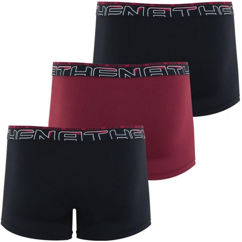 ATHENA Lot de 3 Boxers Homme Microfibre SECONDEPEAU Noir Rouge Noir