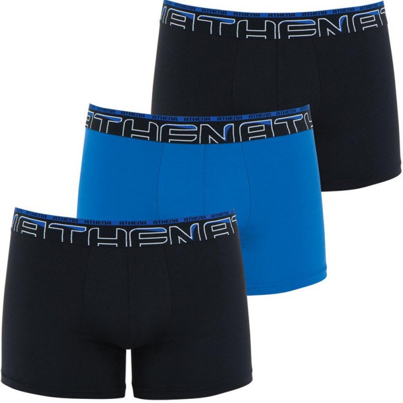 ATHENA Lot de 3 Boxers Homme Microfibre SECONDEPEAU Noir Bleu Noir