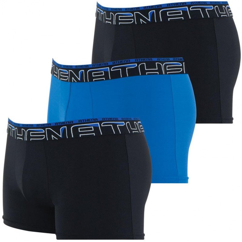 ATHENA Lot de 3 Boxers Homme Microfibre SECONDEPEAU Noir Bleu Noir