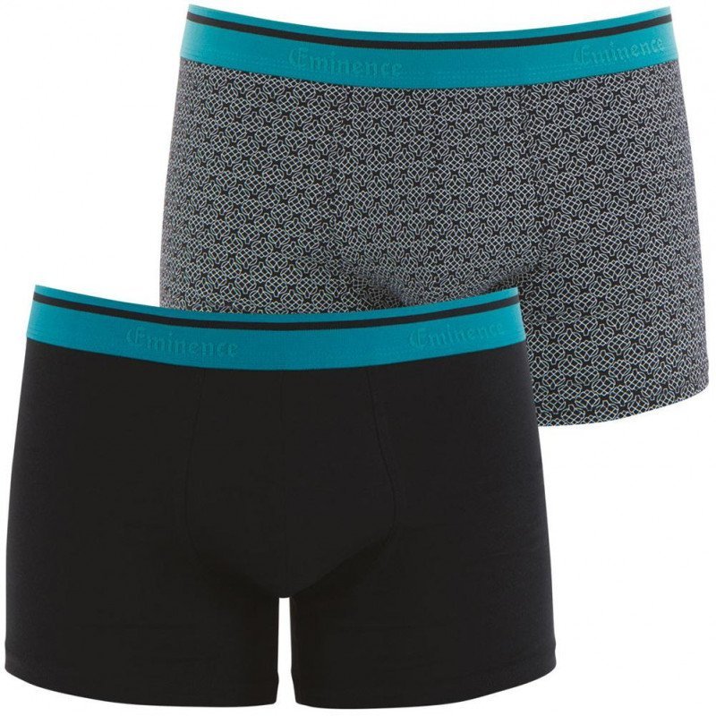 LOT DE 2 Boxer Sous-vêtements Homme DUO PRINT Noir et Cyan