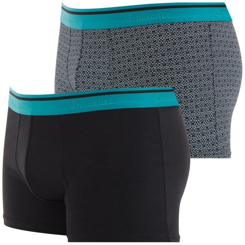 LOT DE 2 Boxer Sous-vêtements Homme DUO PRINT Noir et Cyan