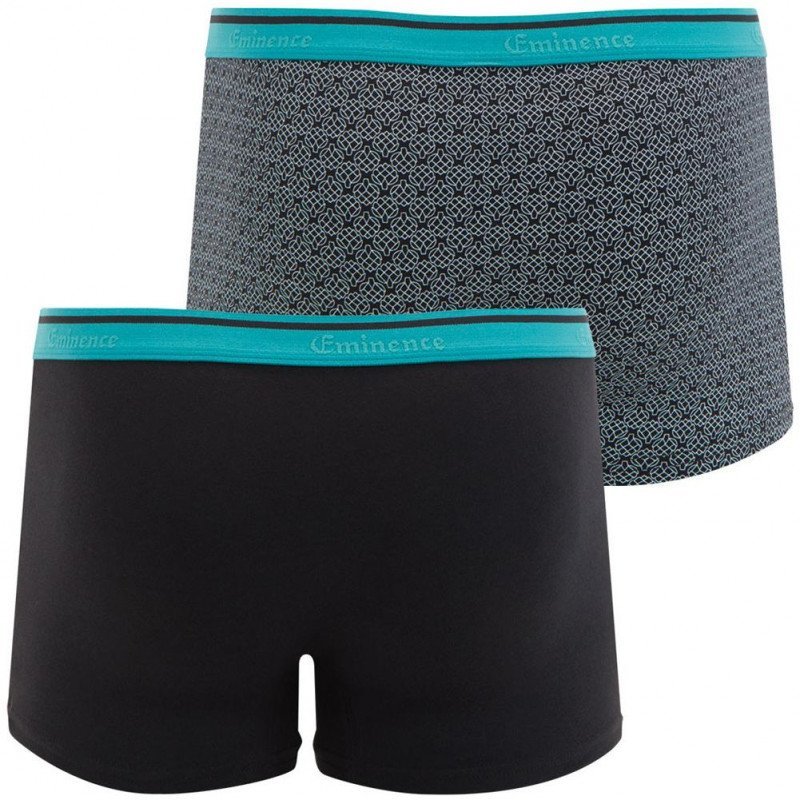 LOT DE 2 Boxer Sous-vêtements Homme DUO PRINT Noir et Cyan