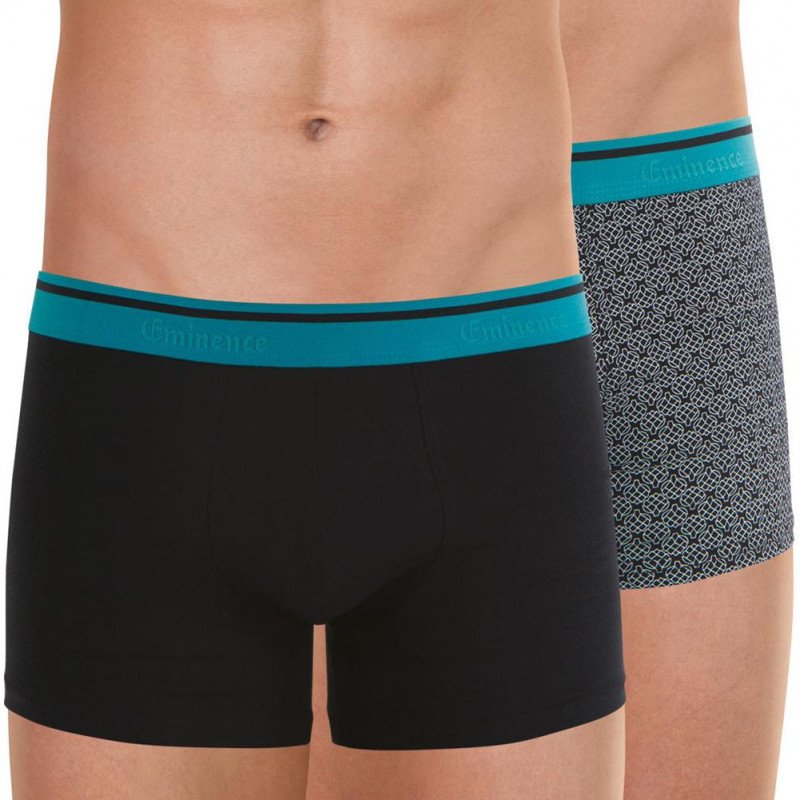 LOT DE 2 Boxer Sous-vêtements Homme DUO PRINT Noir et Cyan
