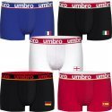 UMBRO Lot de 5 Boxers Homme Coton BCX5EURASS Noir Rouge Blanc Bleu Noir