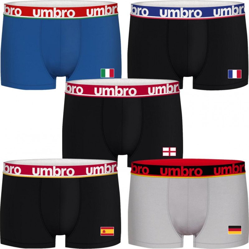 UMBRO Lot de 5 Boxers Homme Coton BCX5EURASS Noir Gris Noir Bleu Noir