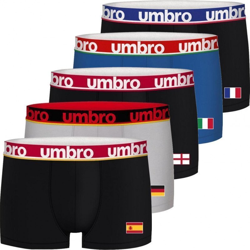 UMBRO Lot de 5 Boxers Homme Coton BCX5EURASS Noir Gris Noir Bleu Noir