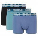 DIM Lot de 3 Boxers Homme Coton POWERFULL Bleu Jacinthe Vert Viride Noir