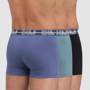 DIM 3 Boxers Homme Coton POWERFULL Bleu Jacinthe Vert Viride Noir