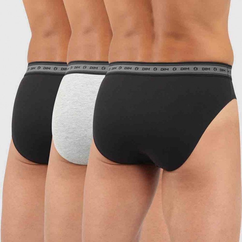 LOT DE 3 Slip Sous-vêtements Homme COTON BIO Noir et Gris