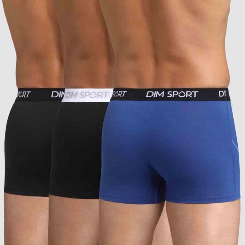 DIM Lot de 3 Boxers Homme Coton STRETCHSPORT Noir Bleu Abysse