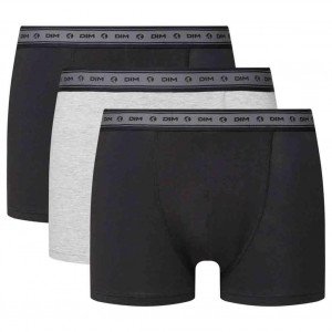 DIM Lot de 3 Boxers Homme Coton BIO Noir Gris