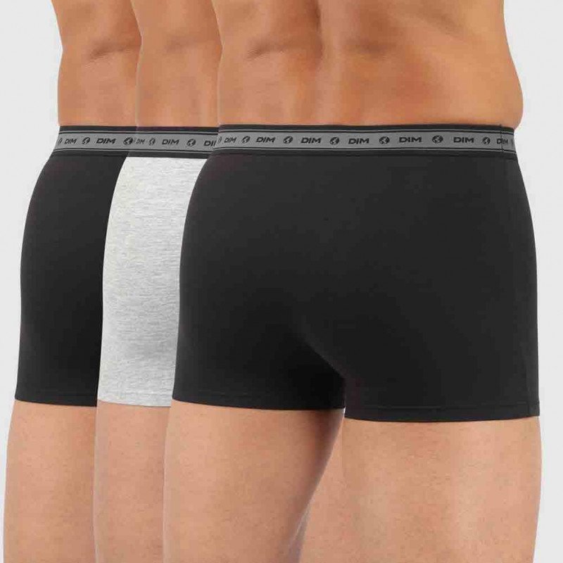 DIM Lot de 3 Boxers Homme Coton BIO Noir Gris perle