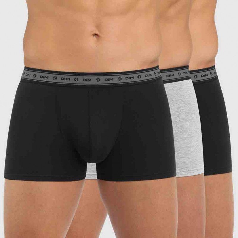 LOT DE 3 Boxer Sous-vêtements Homme COTON BIO Noir et Gris